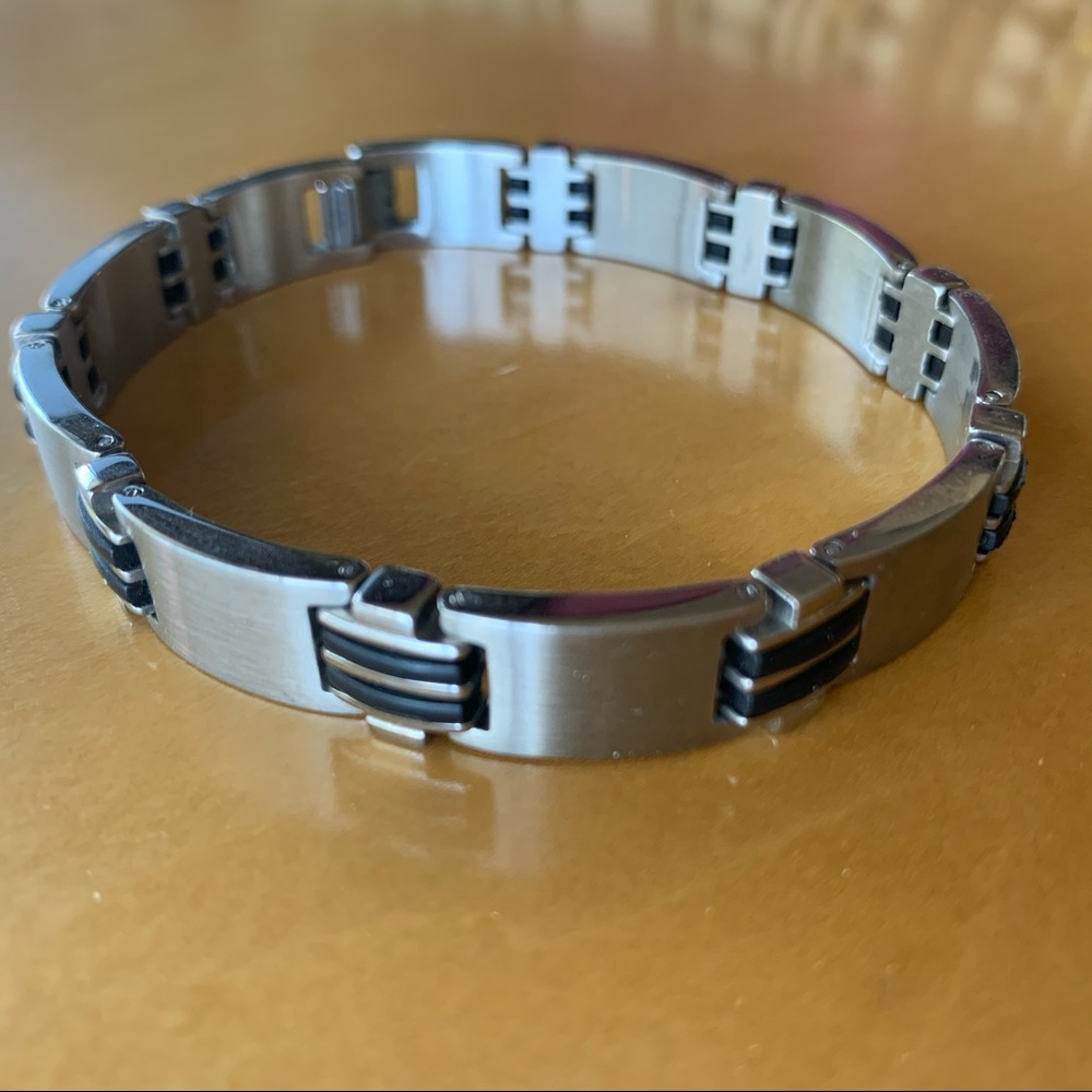 Stainless Steel and Black Rubber Men’s Bracelet OS